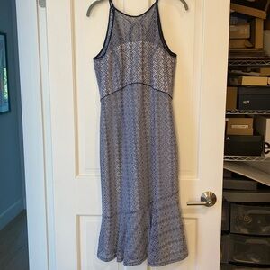 NWT $169 Tahari Gerwig 4 midi dress lace blue white tie back strappy